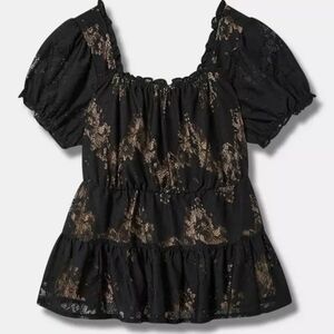 Torrid Babydoll Black Lace Tiered Short Sleeve Top